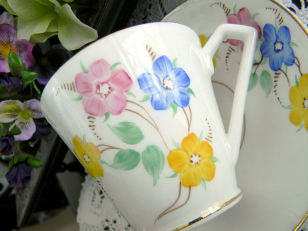 Phoenix China, Art Deco Teacup & Saucer, Hand Painted, Dainty Florals 7878