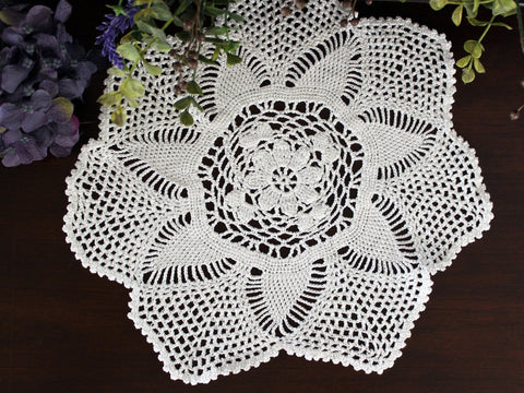 12 Inch Crochet Doily or Centerpiece, White Hand Crocheted, Pineapple Patterned, Vintage Doilies 17704 - The Vintage TeacupDOILIES