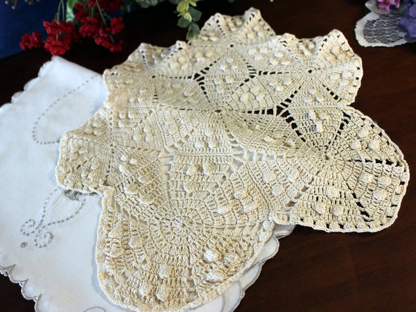 14 Inch Crochet Doily, Hand Crocheted Lacy Doily, Medium Weight Yarn, Tan Shade 16623 - The Vintage TeacupDoilies