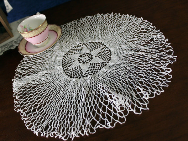 15 Inch, Large Open Worked Doily, Lacy, Light, White Patterned Doily 16146 - The Vintage TeacupDoilies