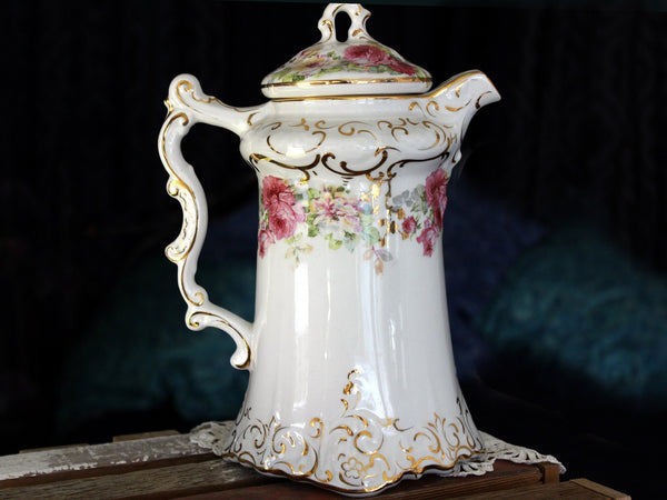 Antique La Belle Chocolate Pot, Wheeling Pottery Virginia, Tall Coffee Pot 15853 - The Vintage TeacupTeapots