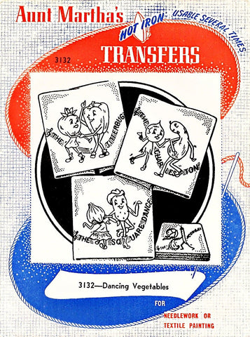 Aunt Martha's, 3132, Dancing Vegetables, Embroidery, Transfer Pattern - The Vintage TeacupHot Iron Transfers