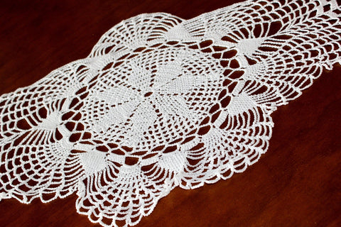 Crochet Table Runner, Hand Crocheted, Table Scarf in White, Hand Made Table Runner 15676 - The Vintage TeacupTable Runners