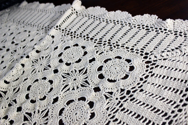 Crocheted Table Cloth, Small Handmade Tablecloth, Chunky Yarn, Medium Ecru to Tan, Hand Crochet 17734 - The Vintage TeacupVINTAGE TABLECLOTHS