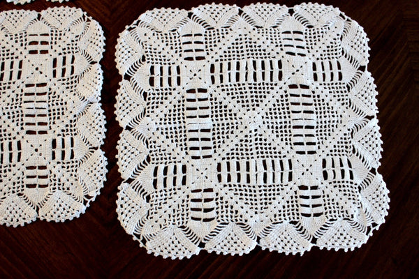 Crocheted Table Runner, Matching Doily Set, White Table Scarf, Vintage Table Linens 14297 - The Vintage TeacupTable Runners