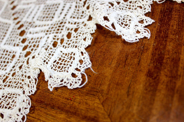 Filet Lace Runner, Light Ecru in Shade, Light and Lacy Table or Mantle Scarf 15003 - The Vintage TeacupTable Runners