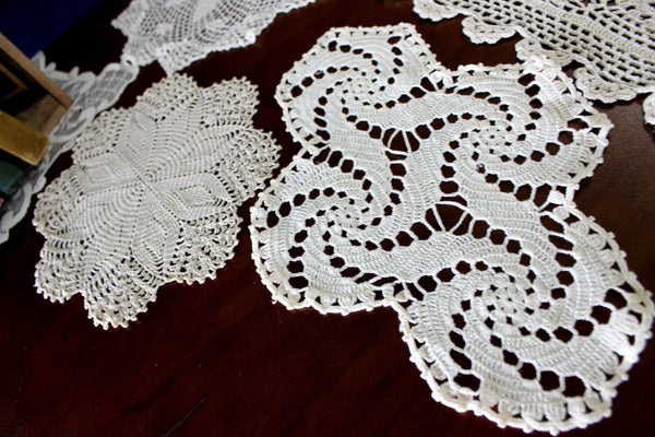 Assortment of 4 Crochet Doilies, Vintage Handmade Doily Lot, Multiple Doilies 15984