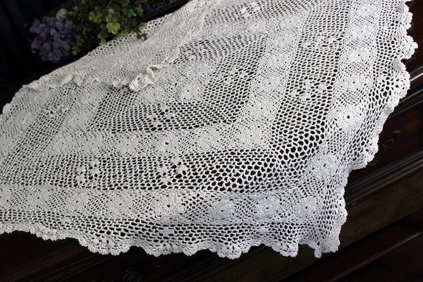 Crocheted Table Cloth, Small Handmade Tablecloth, Light Cream, Hand Crochet 17916