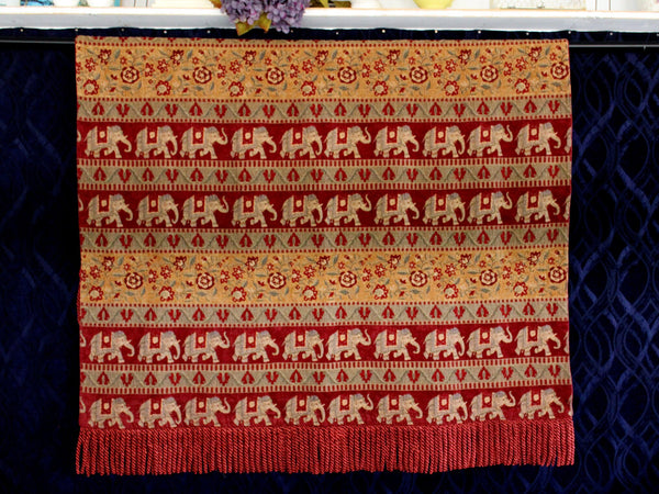 Elephant Tapestry, Throw Rug, Woven with Tassels, Elephants Motif, Woven and Lined 17930