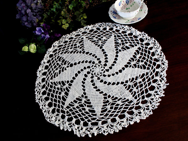 17 Inch Crochet Doily, or Centerpiece, Large White Doily, in Medium Weight Thread, Spiral Crocheted 17977