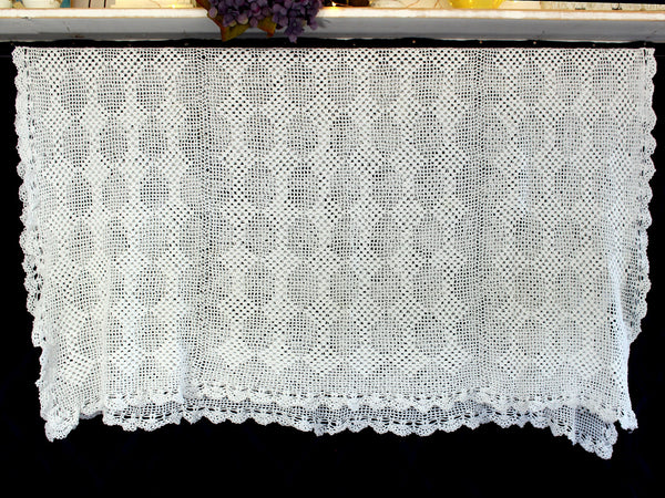White Table Topper, Small White Tablecloth, Hand Crocheted, Small Table Cloth, Lacy Table Topper, Filet Crochet 18046