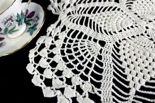 Short Crocheted Runner, Handmade Table Runner, Slightly Off White, Table Scarf, Vintage Doily, Crochet Centerpiece 18064