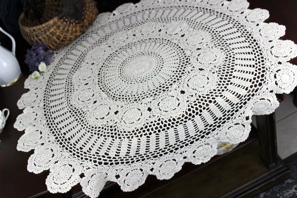 Ecru Crocheted Table Topper, Small Crocheted Tablecloth, Handmade Table Topper 18306