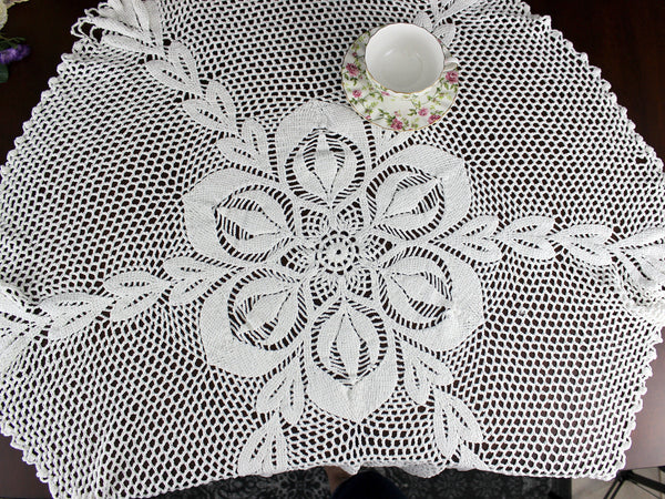 White Crocheted Table Topper, Small Crochet Tablecloth, Handmade Circular Doily 18345