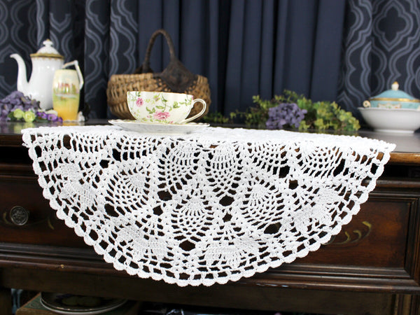 23 Inch Crochet Doily, or Centerpiece, White Crocheted Doilies, Pineapple Design 18348