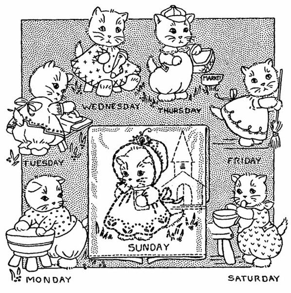 Kitten Chores, 3982, Aunt Martha's®, Vintage Embroidery, Transfer Pattern, Hot Iron Transfers, Kitten Embroidery - The Vintage TeacupHot Iron Transfers