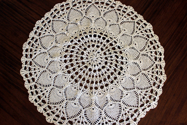 Large Doily, Crochet Topper, Pale Cream Crocheted Centerpiece, Vintage Table Cover 13768 - The Vintage TeacupDoilies
