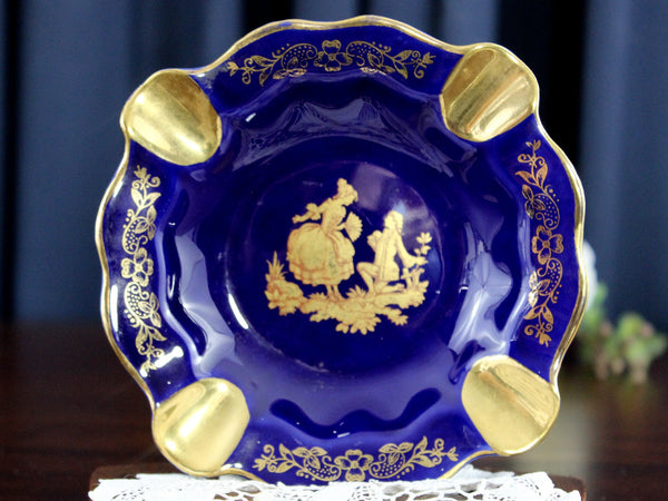 Limoges 5.25" Ash Tray, Cobalt Blue & Gold, Ashtray, Made in France 18192 - The Vintage TeacupAccessories