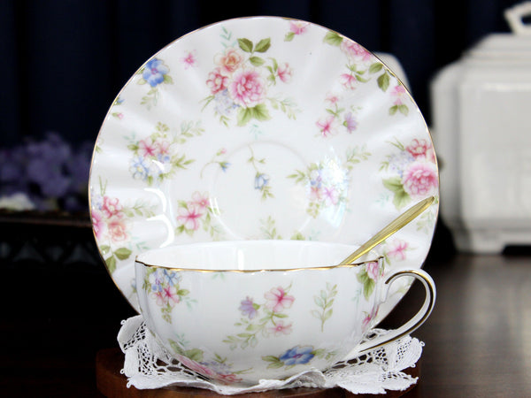 NEW Teacup & Saucer, White Chintz Floral Tea Cup, Made in China 18232 - The Vintage TeacupTeacups