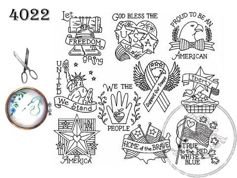 Proud to be an American, Aunt Martha's, Pattern 4022, Hot Iron Transfers, NEW Uncut, Unopened, Transfers for Embroidery - The Vintage TeacupHot Iron Transfers