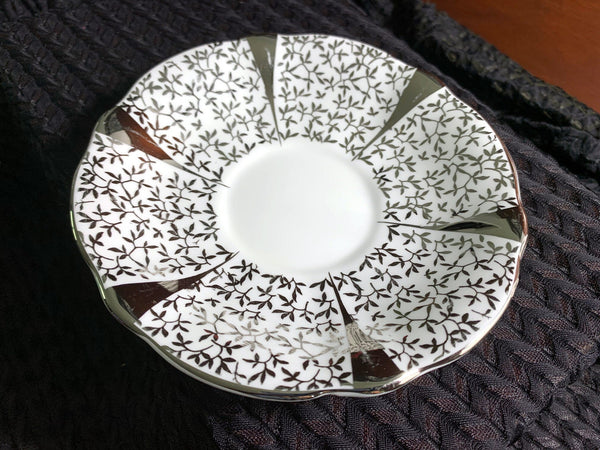 Queen Anne Orphan Saucer, "Silver Lace" Chintz, Made in England. No Teacup Plate Only -G - The Vintage TeacupSaucer