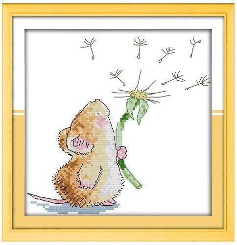 Stamped Cross Stitch Kits - Mouse and Dandelion 24cm x 24cm D917