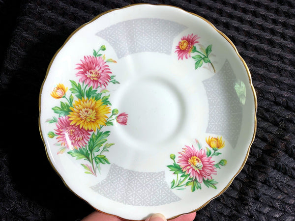 Tuscan Orphan Saucer, November's Chrysanthemum, Made in England. No Teacup Plate Only -E - The Vintage TeacupSaucer
