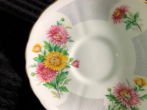 Tuscan Orphan Saucer, November's Chrysanthemum, Made in England. No Teacup Plate Only -E - The Vintage TeacupSaucer