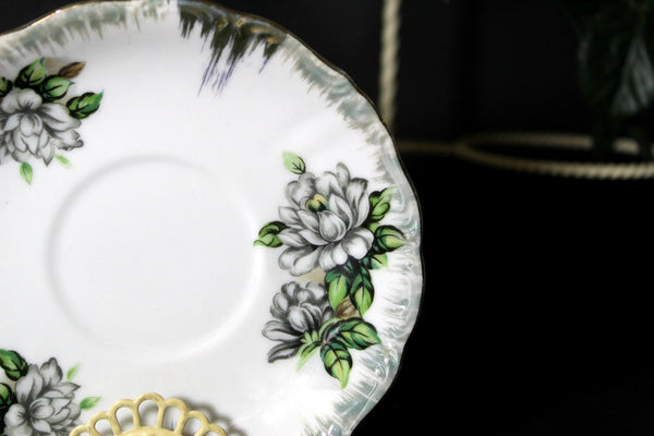 Vintage Japanese Saucer, White Flowers & Heavy Gilt, No Teacup, Saucer Only -A - The Vintage Teacup