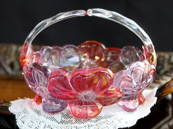 Vintage 1950s Westmoreland Dogwood Split Handle Candy Dish Carnival Glass -J