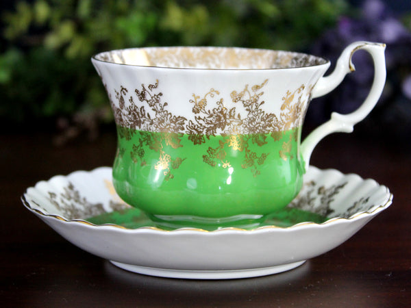 Royal Albert Tea Cup & Saucer, Green Regal Series Teacup, Montrose Shape -K24