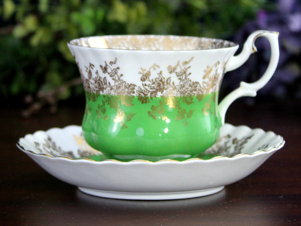 Royal Albert Tea Cup & Saucer, Green Regal Series Teacup, Montrose Shape -K24