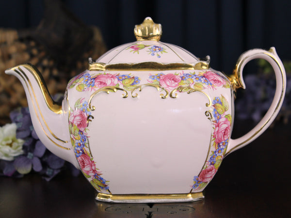 Pink Cube Sadler Tea Pot, 1940s Pink Roses, Cubed Teapot 18304