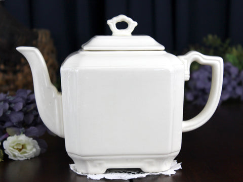 Mason's Antique White, Ironstone Teapot, Large Square Tea Pot 