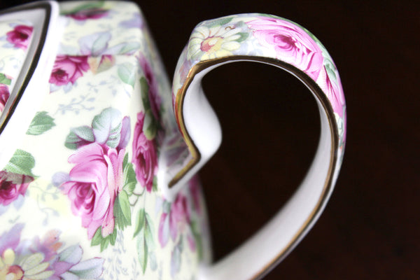 Tall Chintz Teapot, Arthur Wood Tea Pot, Large 4 Cup Capacity, Dreamy Roses 18315