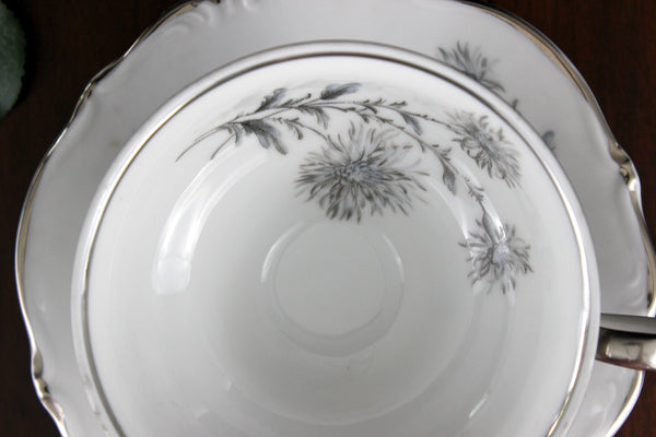 Teacup & Saucer, Silver Florals and Trim, Tea Cup, Bavaria 18338