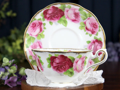 Old English Rose Teacup, Royal Albert, Avon Shaped Tea Cup and Saucer 18354