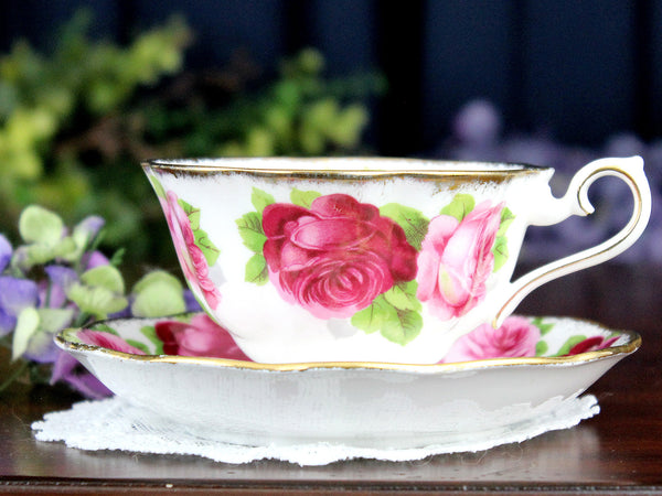 Old English Rose Teacup, Royal Albert, Avon Shaped Tea Cup and Saucer 18354