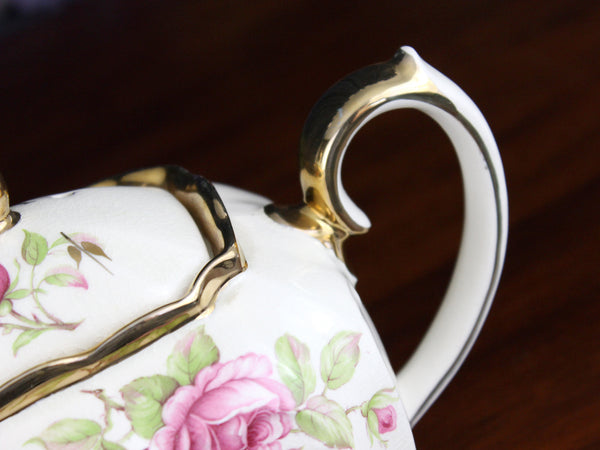 Sadler Cube Teapot, Pink Cabbage Roses Motif, Sadler Tea Pot, Pattern 1949 - 18355