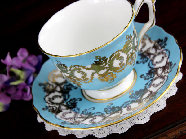 Aynsley Blue Banded Tea Cup, Teacup & Saucer, English Bone China 18370