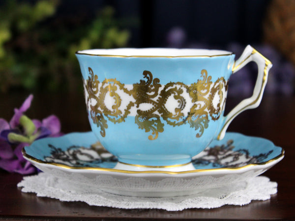 Aynsley Blue Banded Tea Cup, Teacup & Saucer, English Bone China 18370