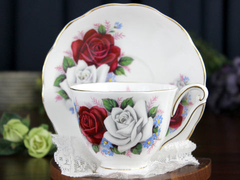 Red Roses Teacup, Tea Cup & Saucer - Queen Anne, Footed Teacup 18418