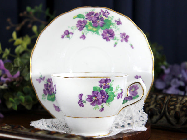 Teacup & Saucer, Colclough Cup, Violets,  English China 18428