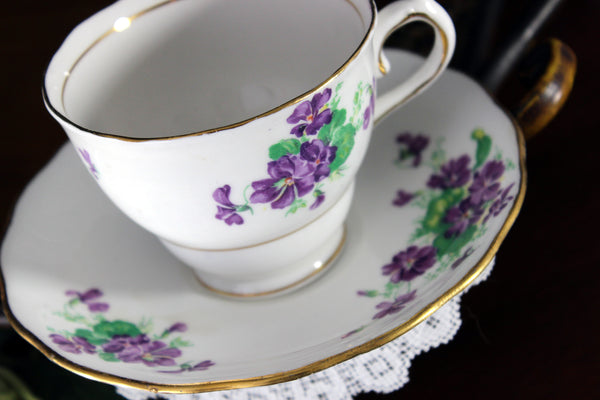 Teacup & Saucer, Colclough Cup, Violets,  English China 18428