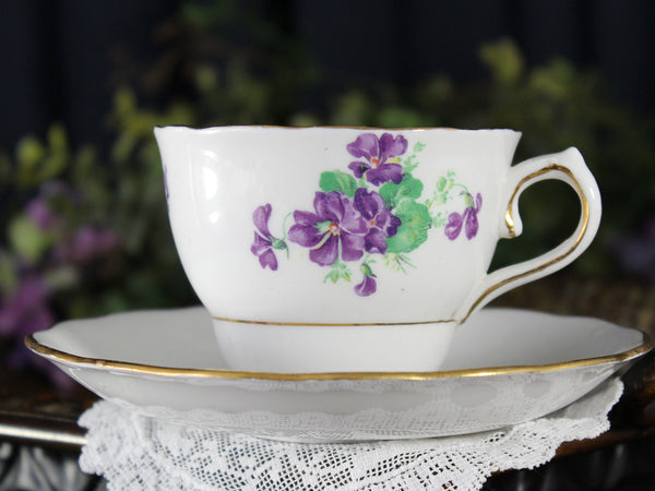 Teacup & Saucer, Colclough Cup, Violets,  English China 18428