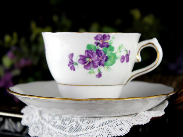 Teacup & Saucer, Colclough Cup, Violets,  English China 18428