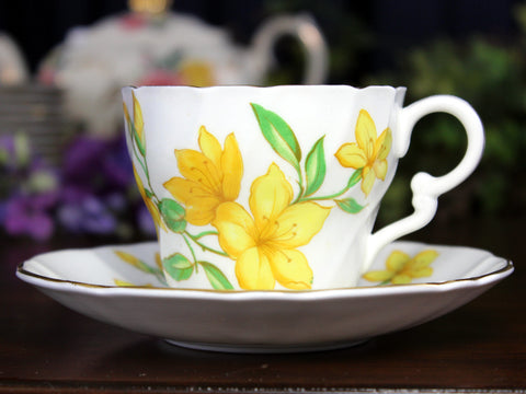 Teacup & Saucer, Stanley Bone China Floral Tea Cup, Yellow Floral 18430