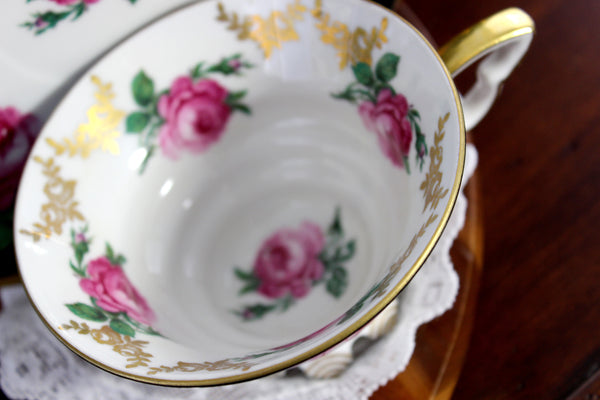 Mitterteich Trio, Footed Teacup & Saucer, Roses, Bavaria Germany 18431