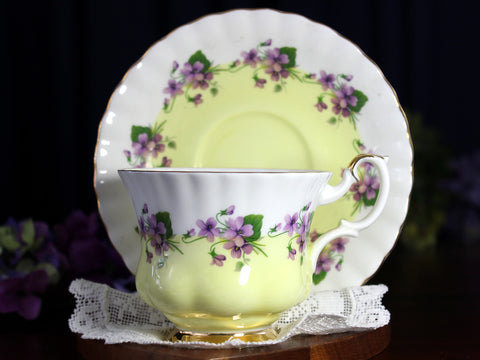 Royal Albert Bone China, Cup & Saucer, Gradient Yellow, Violets 18437