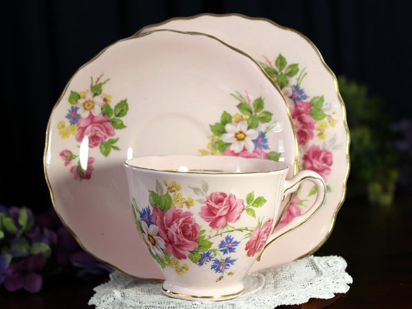 Pink Colclough Trio, Vintage Tea Cup & Saucer, English Bone China 18436